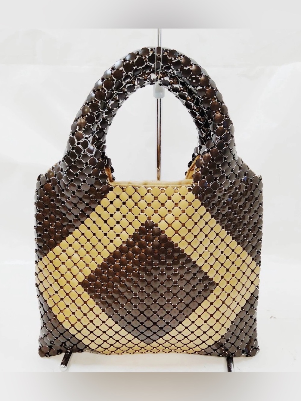 Bottega Veneta Brown and Cream Woven Shoulder Bag